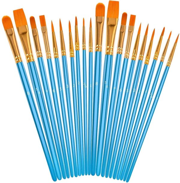 IKIS Paint Brush Set, 20 pcs Nylon Hair Art Paint Brushes for Acrylic Painting