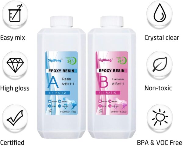 Epoxy Resin Clear Crystal Coating Kit 40oz/1100ml – 2 Part - Image 2