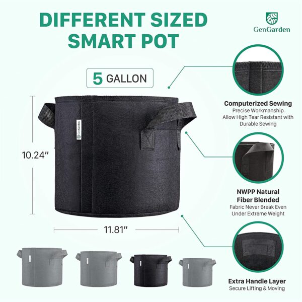 5-Pack 5 Gallon Grow Bags - Image 2