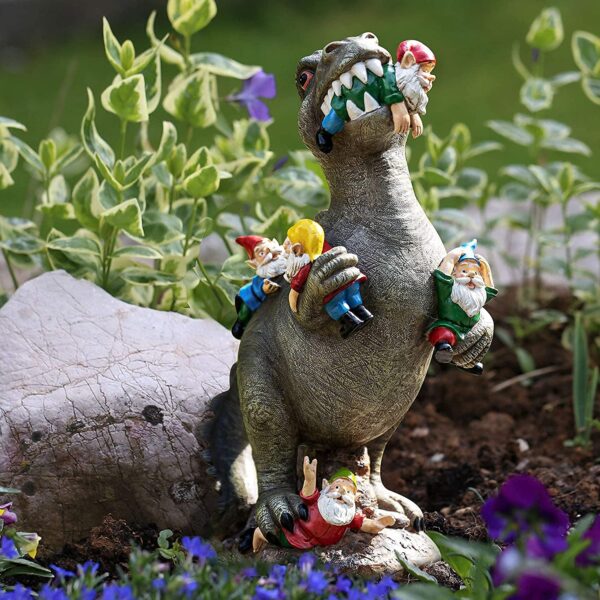 Dinosaur Eating Gnomes Garden Decor - Image 3