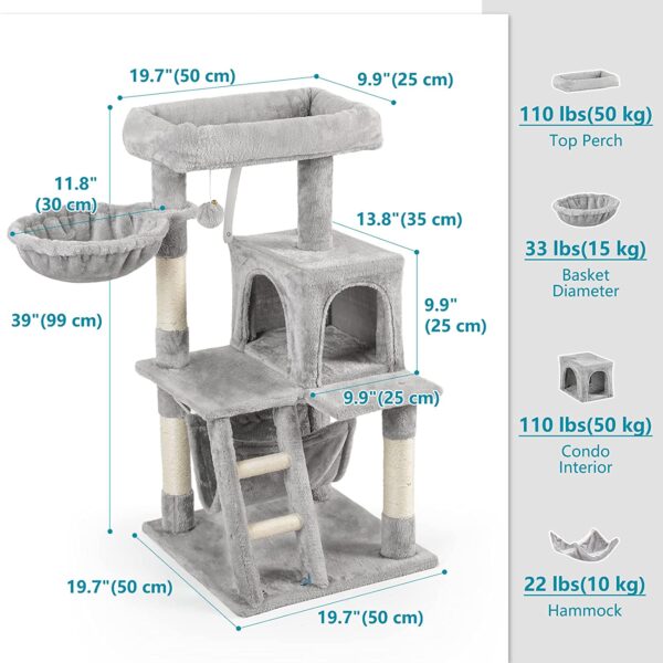 Cat Tree Cat Tower for Indoor Cats 39" Tall, Gray - Image 2